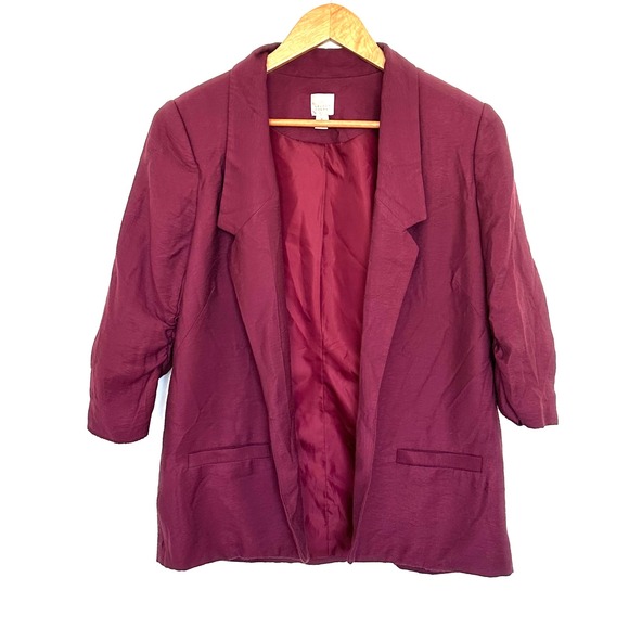 LC Lauren Conrad Blazer Womens Size 8 Burgundy 3/4 Sleeve Open Front Lightweight - Picture 1 of 9